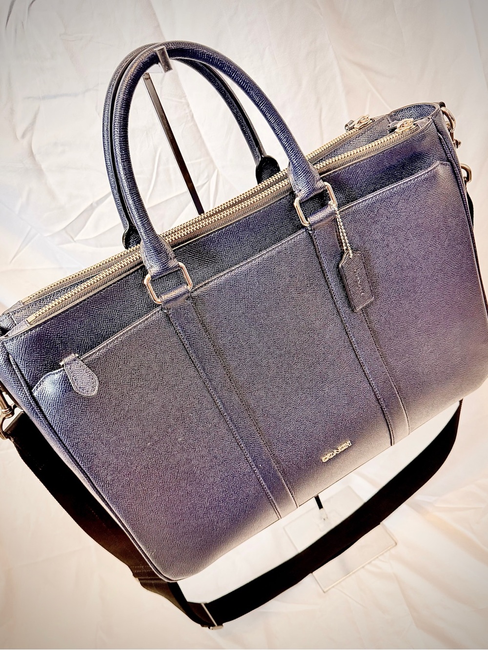 Coach Men's Dark Navy Leather Laptop Briefcase